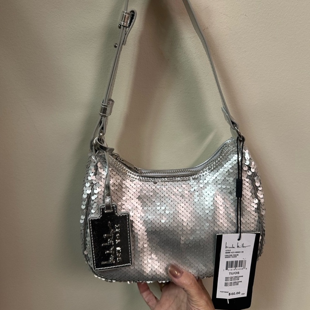Nicole Miller Silver Sequin Shoulder Bag